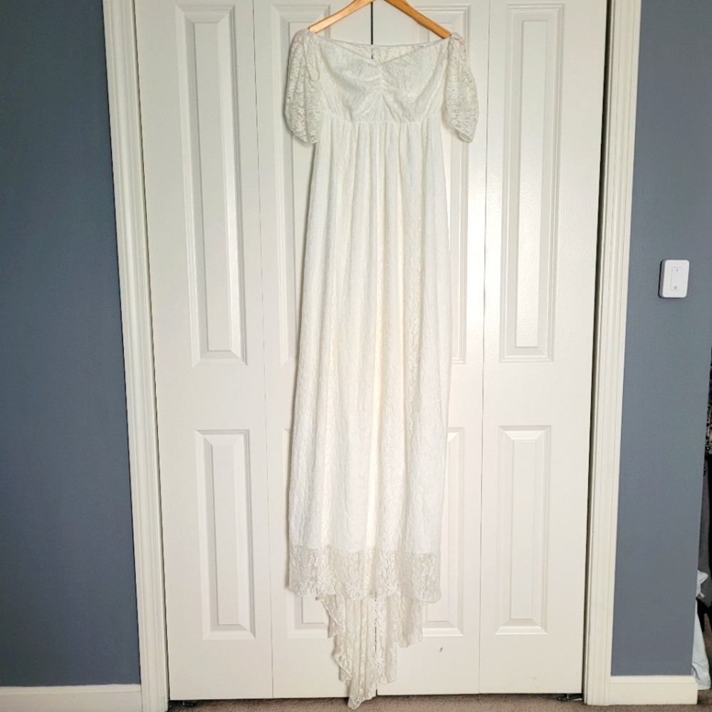 RICWINANN maternity white lace off the shoulder dress, size L